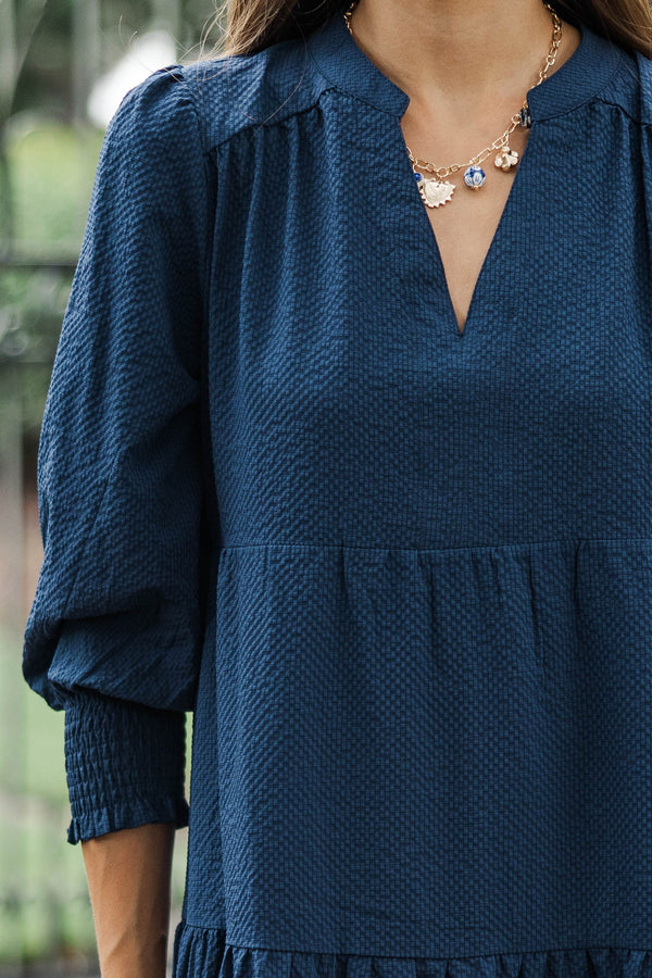Too Good To Miss Navy Textured Dress