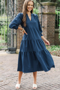 Too Good To Miss Navy Textured Dress