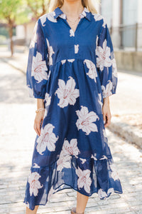 Do It Over Again Navy Floral Midi Dress