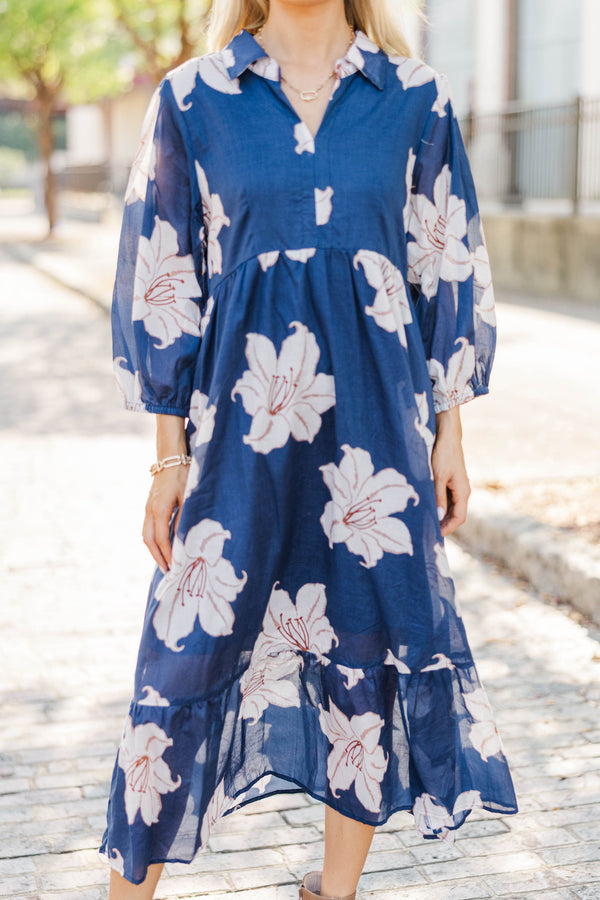 Do It Over Again Navy Floral Midi Dress