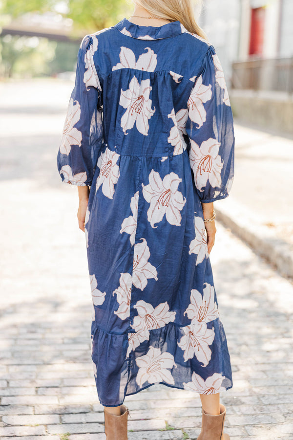 Do It Over Again Navy Floral Midi Dress