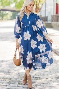 Do It Over Again Navy Floral Midi Dress