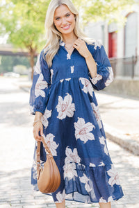 Do It Over Again Navy Floral Midi Dress