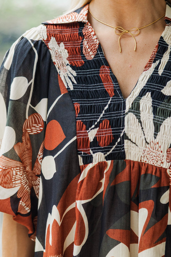 All The World Rust Floral Blouse