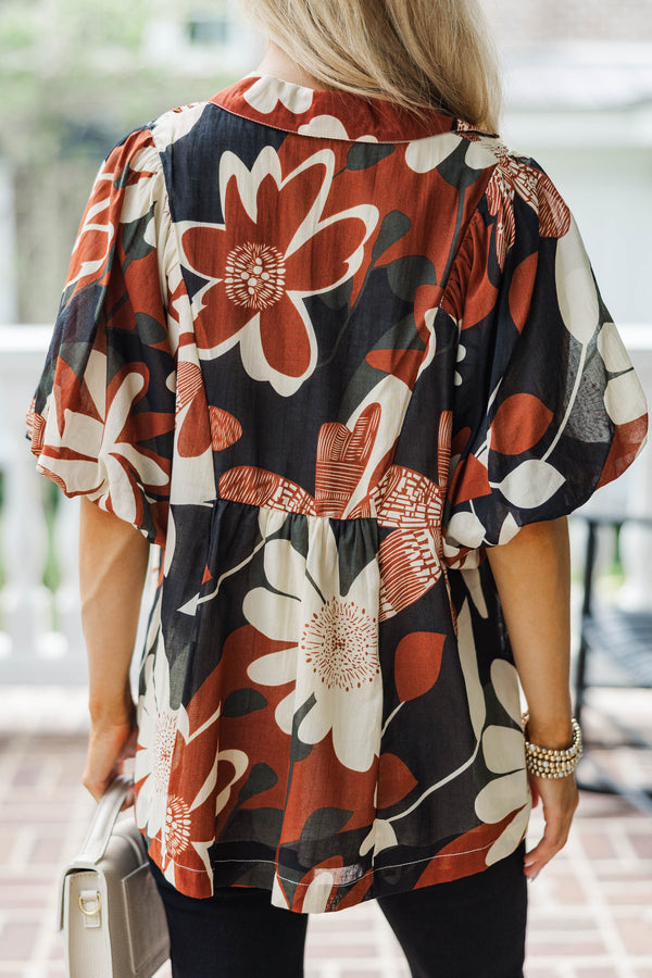 All The World Rust Floral Blouse