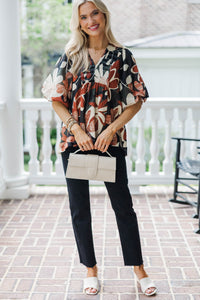 All The World Rust Floral Blouse