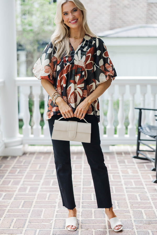 All The World Rust Floral Blouse