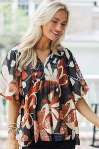 All The World Rust Floral Blouse