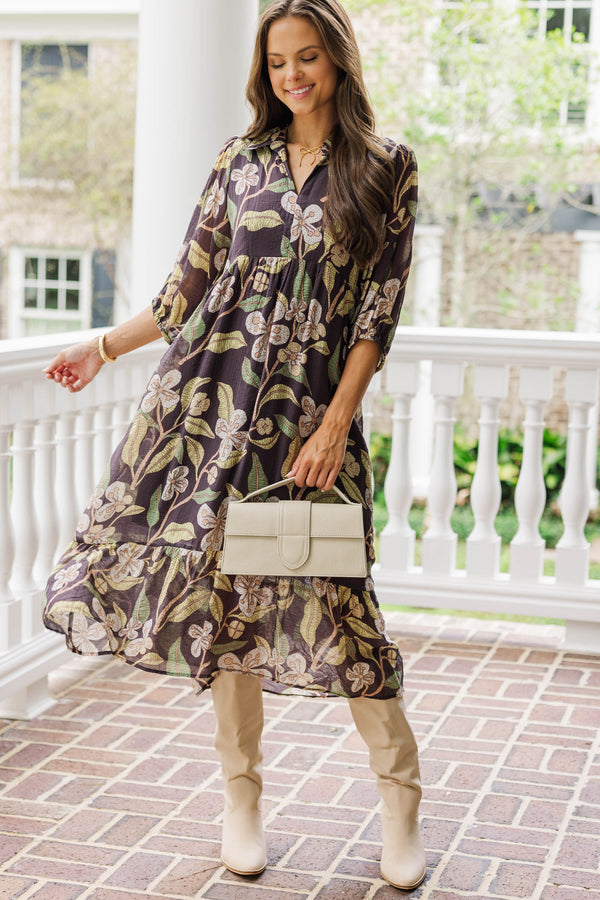 brown pattern midi dress Buy Brown Check Puff Sleeve Midi Dress from Next USA