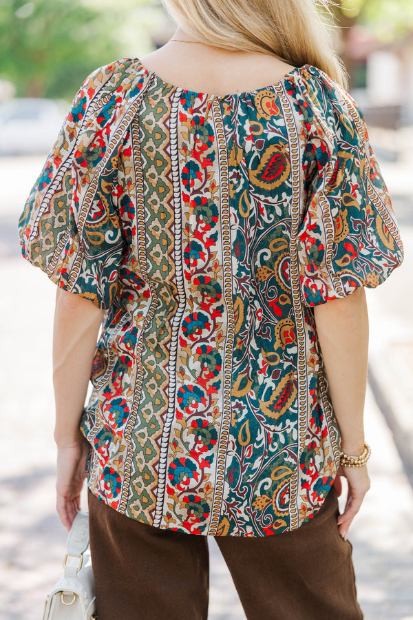 Joy In Every Thread Green Ditsy Floral Blouse