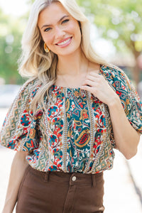 Joy In Every Thread Green Ditsy Floral Blouse