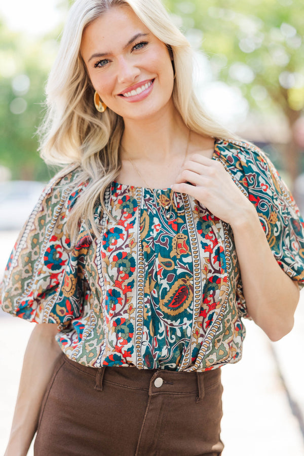 Joy In Every Thread Green Ditsy Floral Blouse