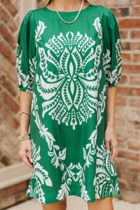 Right Into Place Green Medallion Dress