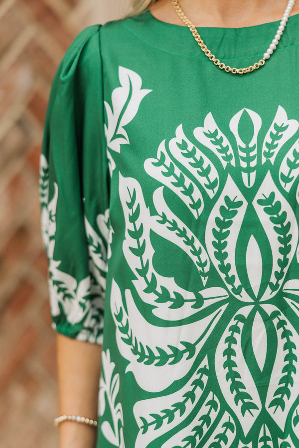 Right Into Place Green Medallion Dress
