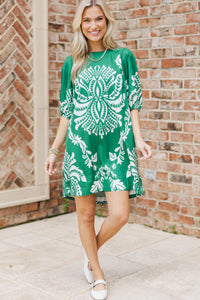 Right Into Place Green Medallion Dress