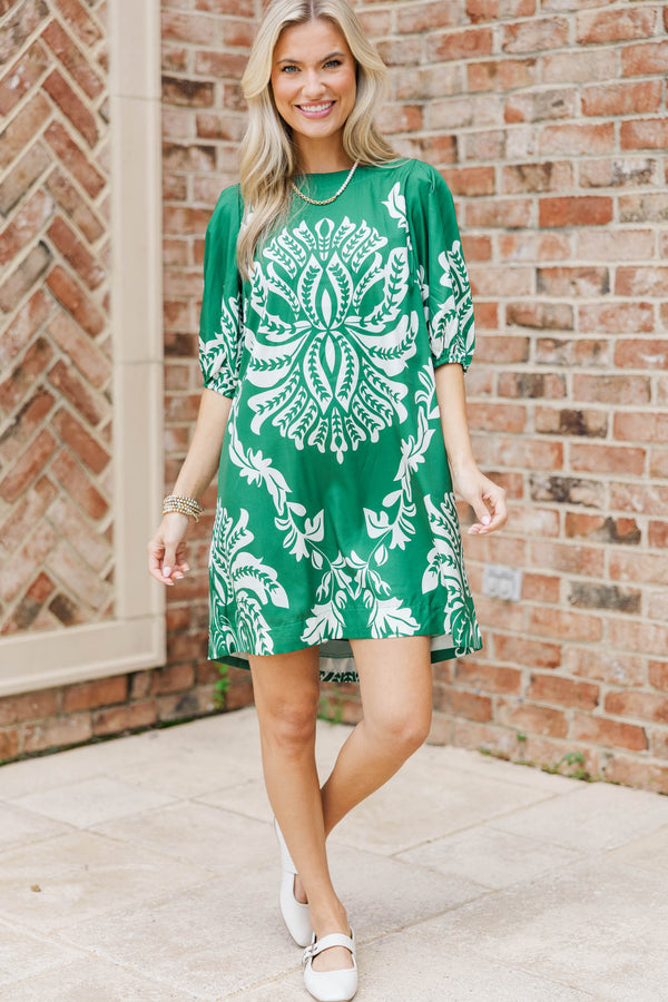 Right Into Place Green Medallion Dress