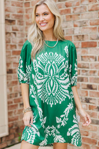 Right Into Place Green Medallion Dress