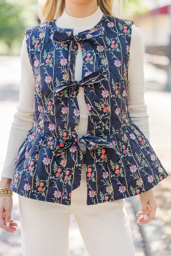 Giving You My Heart Navy Floral Vest