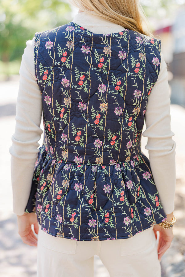 Giving You My Heart Navy Floral Vest