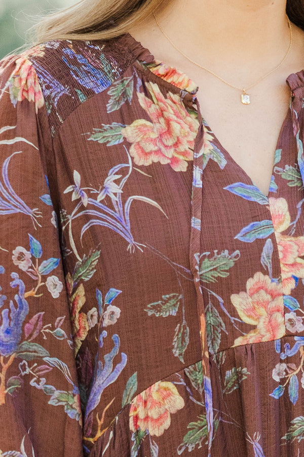 Have The Best Time Brown Abstract Midi Dress