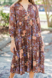 Have The Best Time Brown Abstract Midi Dress