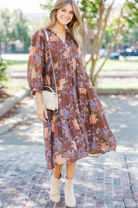 Have The Best Time Brown Abstract Midi Dress
