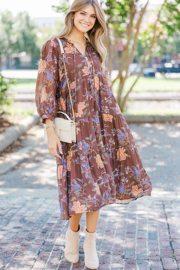 Have The Best Time Brown Abstract Midi Dress