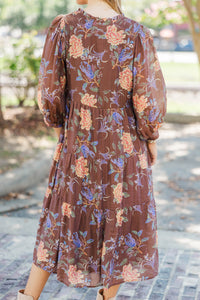 Have The Best Time Brown Abstract Midi Dress