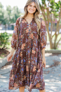 Have The Best Time Brown Abstract Midi Dress