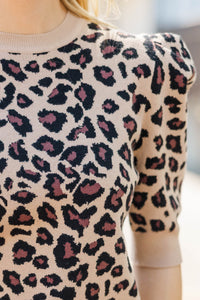 Golden Hour Girl Natural Leopard Sweater