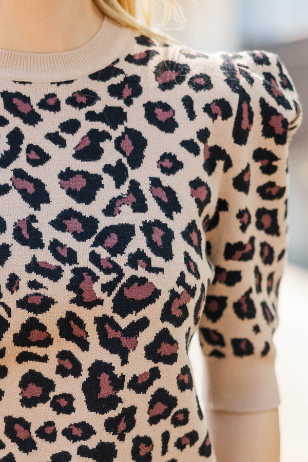 Golden Hour Girl Natural Leopard Sweater