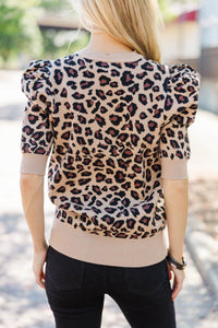 Golden Hour Girl Natural Leopard Sweater