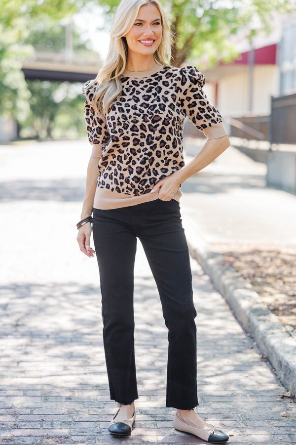 Golden Hour Girl Natural Leopard Sweater