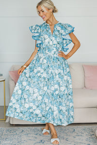 NURSING COLLECTION: Closer Than Ever Light Blue Floral Midi Dress