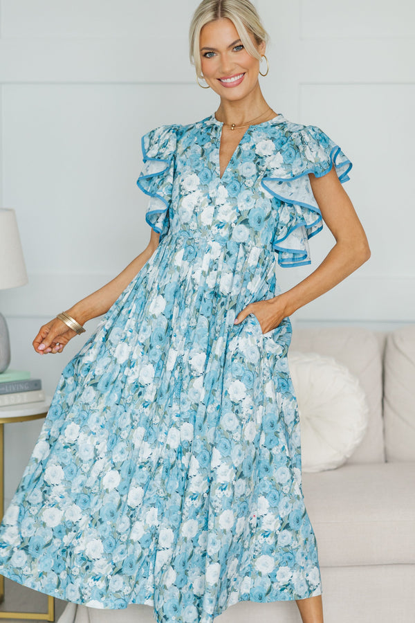 NURSING COLLECTION: Closer Than Ever Light Blue Floral Midi Dress