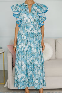NURSING COLLECTION: Closer Than Ever Light Blue Floral Midi Dress