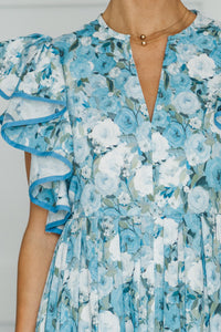 NURSING COLLECTION: Closer Than Ever Light Blue Floral Midi Dress