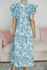 NURSING COLLECTION: Closer Than Ever Light Blue Floral Midi Dress