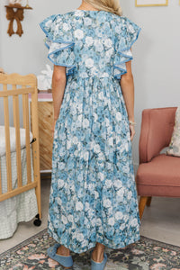 NURSING COLLECTION: Closer Than Ever Light Blue Floral Midi Dress