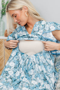 NURSING COLLECTION: Closer Than Ever Light Blue Floral Midi Dress