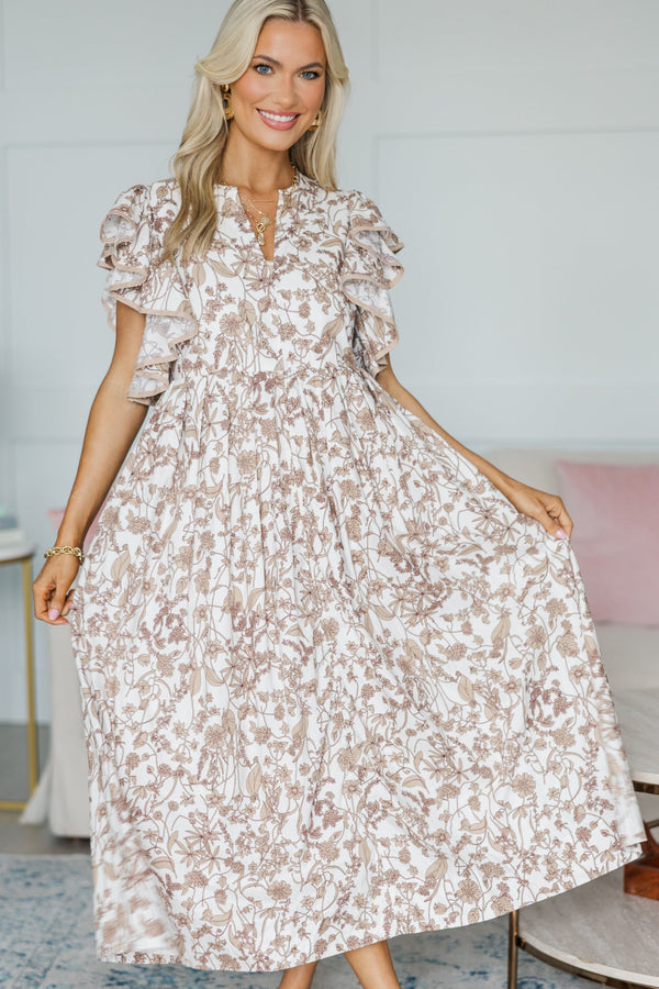 NURSING COLLECTION: Closer Than Ever Taupe Brown Toile Midi Dress Shop the Mint NURSING COLLECTION: Closer Than Ever Taupe Brown Toile Midi Dress Shop the Mint