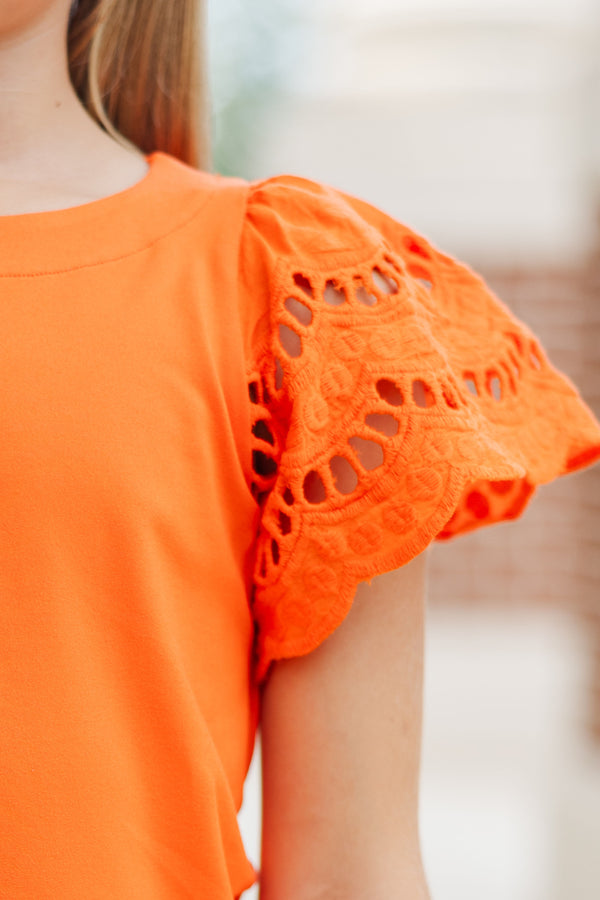 Girls: The Luna Orange Eyelet Top