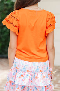 Girls: The Luna Orange Eyelet Top