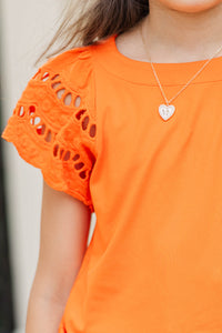Girls: The Luna Orange Eyelet Top