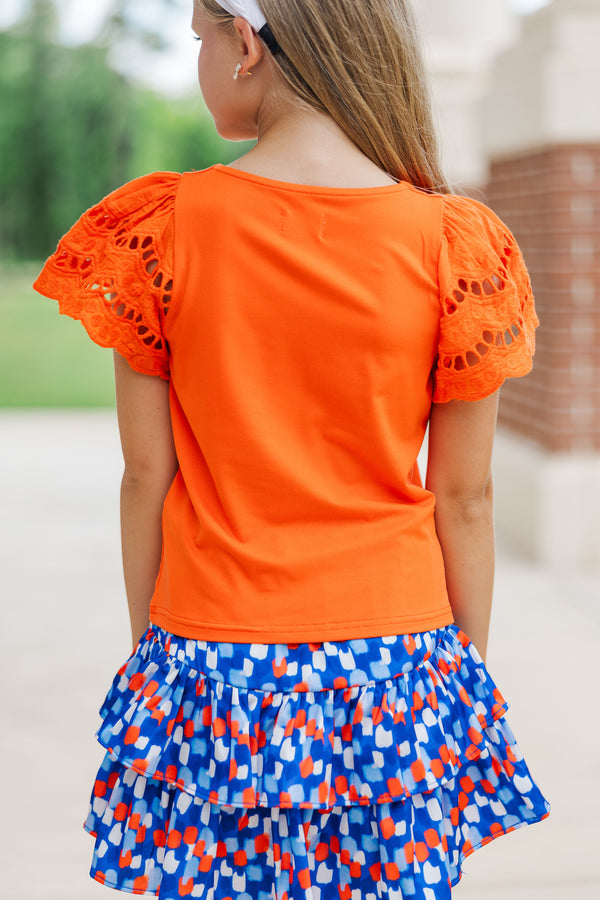 Girls: The Luna Orange Eyelet Top