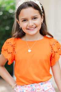 Girls: The Luna Orange Eyelet Top