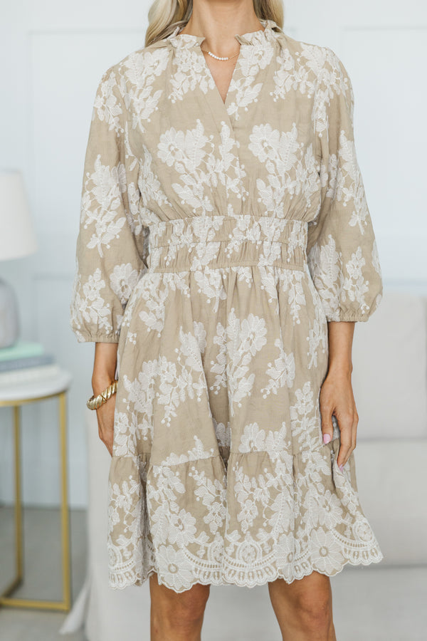 NURSING COLLECTION: It's All Alright Taupe Textured Dress