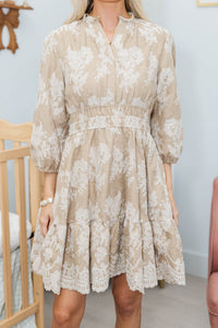 NURSING COLLECTION: It's All Alright Taupe Textured Dress