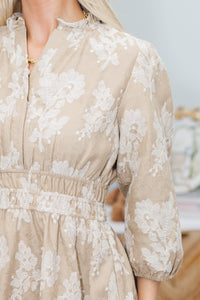 NURSING COLLECTION: It's All Alright Taupe Textured Dress