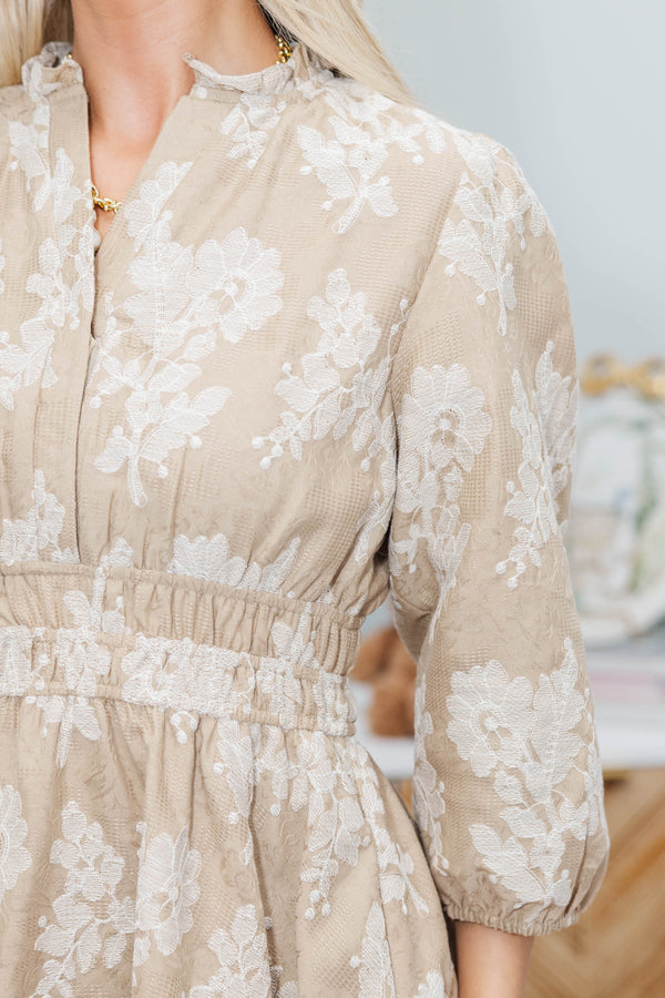 NURSING COLLECTION: It's All Alright Taupe Textured Dress